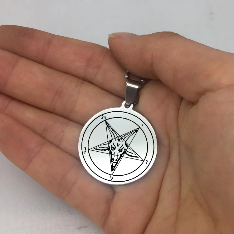 Sigil Of Baphomet Necklace Stainless Steel Beads Chain Disc Pendant