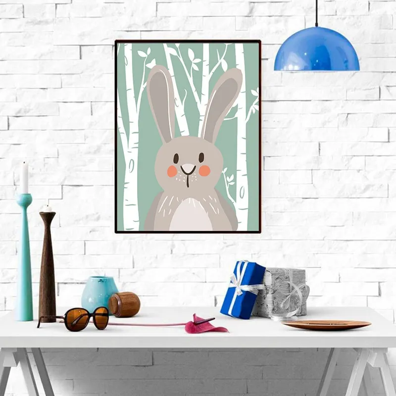 Farby salon Plakat Party Decor Brak ramki Cartoon Zwierząt Obrazy Dzieci Pokój Cute Niedźwiedź Fox Rabbit Raccoon Dekoracji DH1376