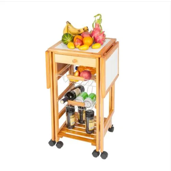 2022 sales Storage Holders & Racks Portable Rolling Drop Leaf Kitchen Trolley Cart Island Sapele Color