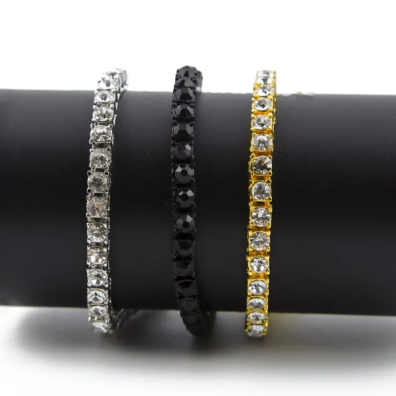 Pulseira de cadeia de ouro gelado para mens moda hip hop diamante jóias de jóias única linha strass pulseiras 8inch