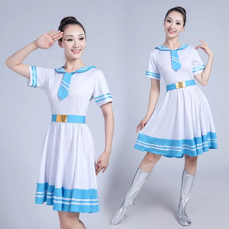 Donanma tarzı dans elbise yaz kadın elbise mavi Koro performans modern sahne karnaval fantezi kostüm giymek