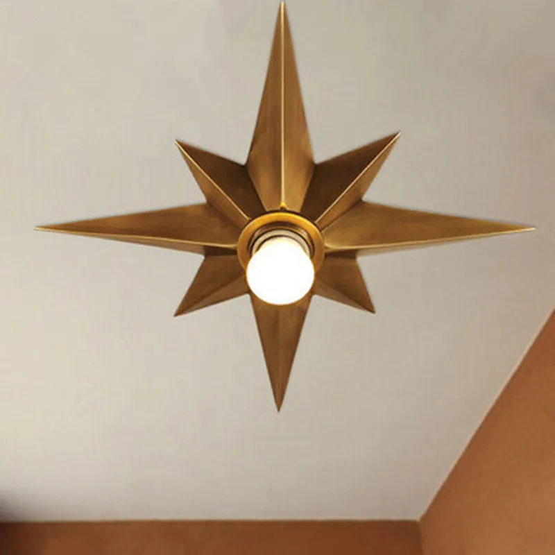 Full Copper Star Tak Light Fixture American Style Octagonal Dome Light Simple Balcony Porch Aisle Trappor Kök Taklamp2251