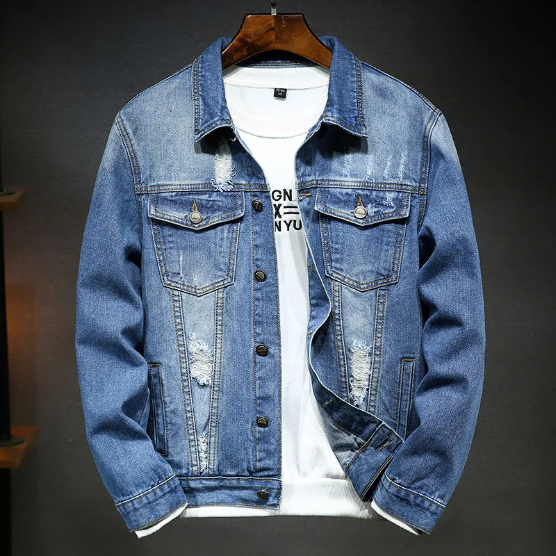 Jacket Moda Masculina chamarra Mezclilla Hombre Streetwear Chaqueta Vaquera  coreana Veste En Jean Magro Chaqueta Mezclilla Hombre