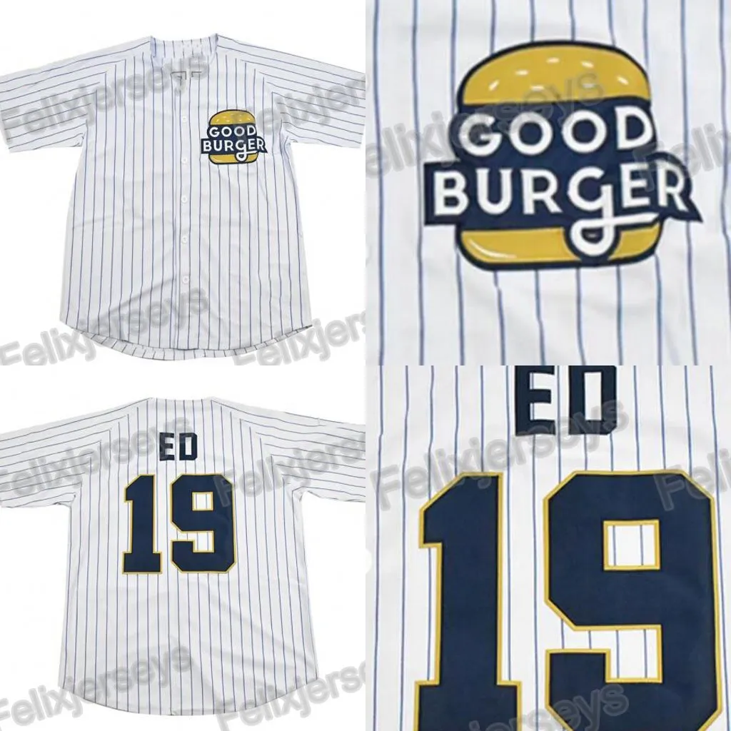 19 ED Good Burger Kel Baseball Jersey Movie Jerseys Mannen Alle gestikte Honkbal Jerseys Gratis Verzending Wit Kleur