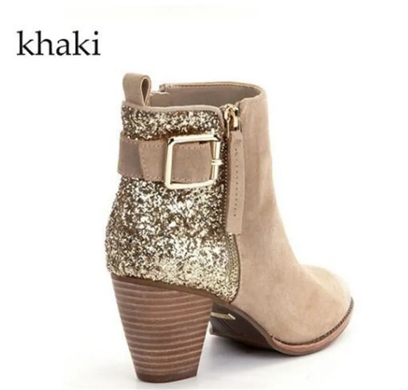 Yeni Kadın Çizme Klasik Sequins Bükülmüş Kayış Bilek Boots Vintage Martin Patik Moda Seksi Kış Ayakkabı Kutusu Büyük Beden