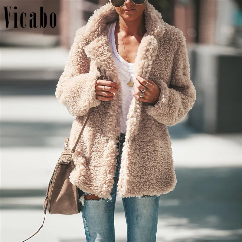 Vicabo Fluffy Faux Fur Coat Kobiety Teddy Coat Ciepła Jesień Zima Outwear Jacket Plus Size Płaszcz Miękki Miś Płaszcze Chaqueta
