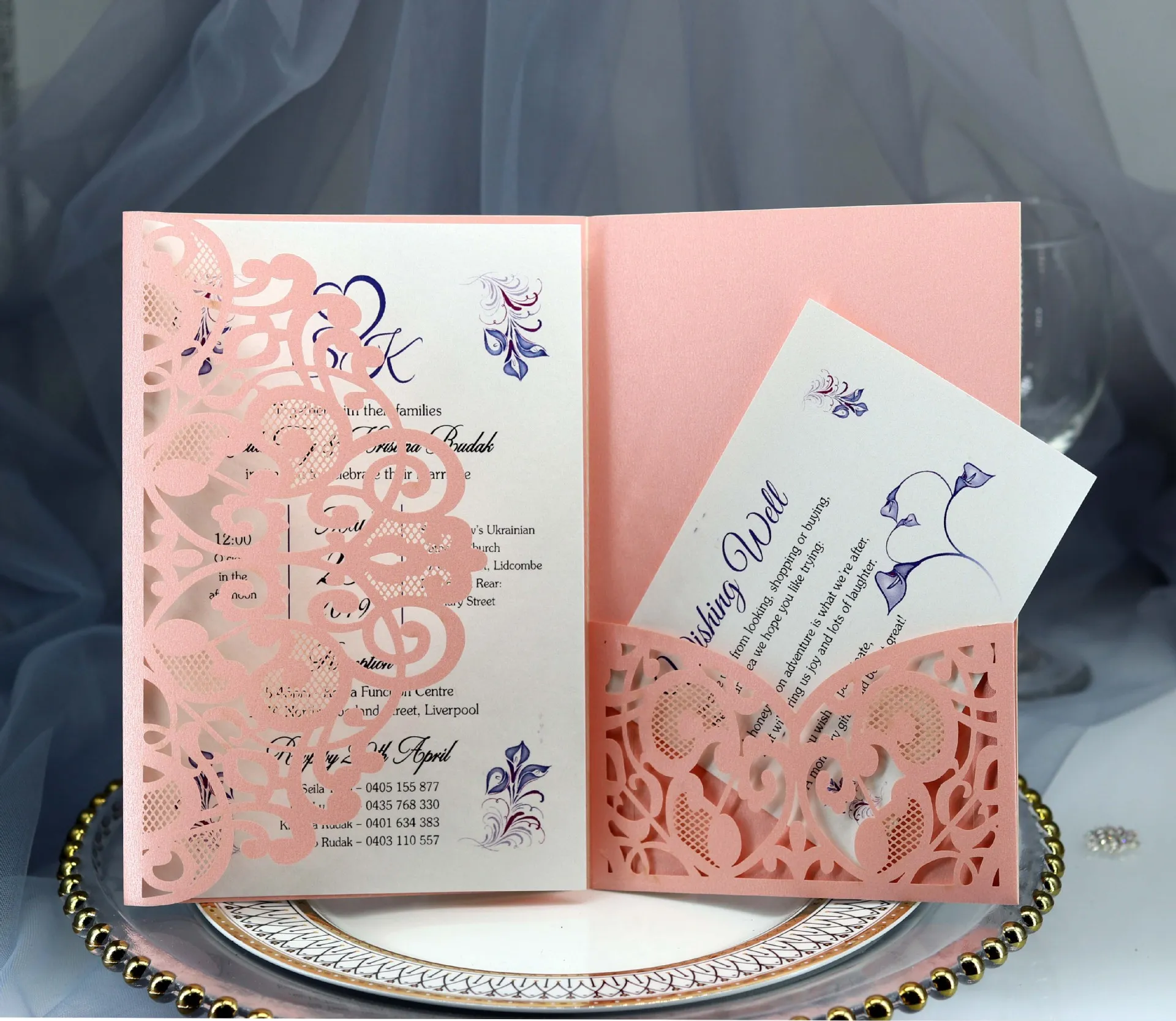 Wedding Invitation Cards Kits Spring Flower Laser Cut Pocket Bridal Invitation Card For Engagement Graduate Birthday Party Invites WX9-1586