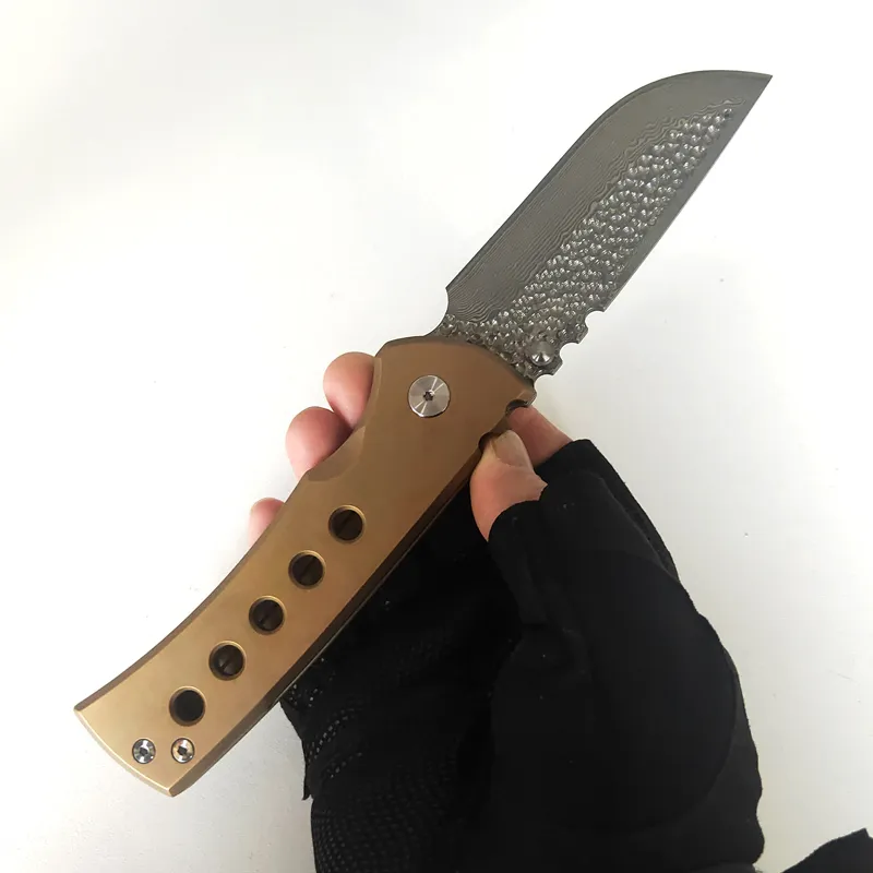 Begränsad anpassning Version Chaves Redencion 228 Folding Kniv Damaskus blad TC4 Titan Knivar Pocket EDC Utomhus Starka Taktiska Jakt Camping Verktyg