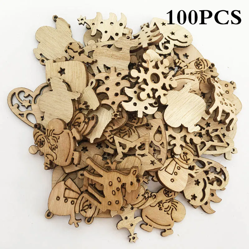 100/50pcs décorations d'arbre de noël 10 Styles en bois suspendus pendentif de noël ornements de goutte noël Navidad décor 2018 nouvel an