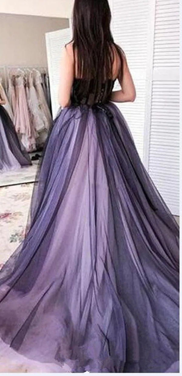 Vintage Multicolored Gothic Gothic wedding dresses with Strapless Appliques, Lace, and Tulle A-Line Skirt in Purple and Black Vintage Multicolored Gothic Gothic wedding dresses with Strapless Appliques, Lace, and Tulle A-Line Skirt in Purple and Black