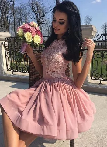 Modest A-Line Jewel Neck Knee-Length Chiffon Dress with Lace Applique for  Prom and Cocktail Party from Dhgate Prom Dresses - price 84.15