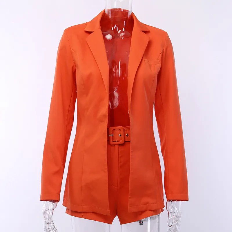 Solid Color Womens Pant Suits Long Blazer Short Pants Suits Casual Loose Lapel Neck Single Breasted Ladies Sets