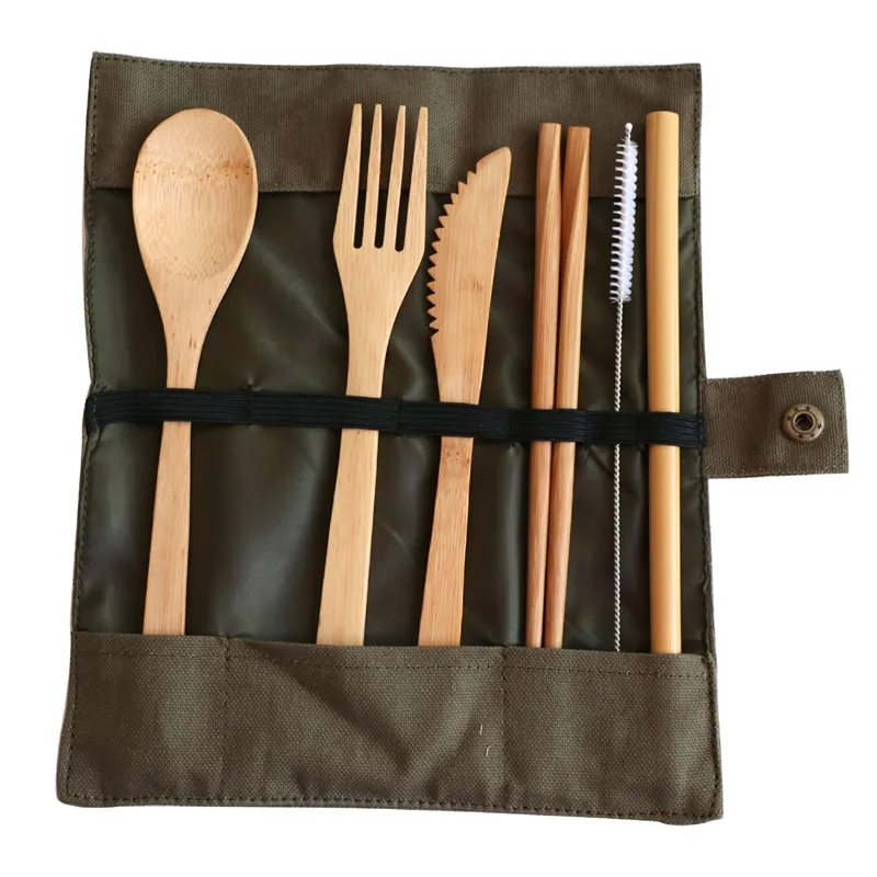 bamboo cutlery set spoon knife fork reusable flatware picnic travel disposable eco friendly 100% biodegradable dinnerware