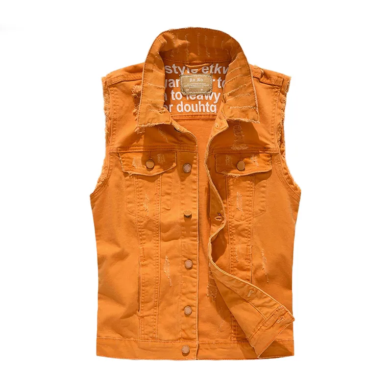 Mejor Precio En A Granel Gilet Sans Manches En Jean D chir Orange