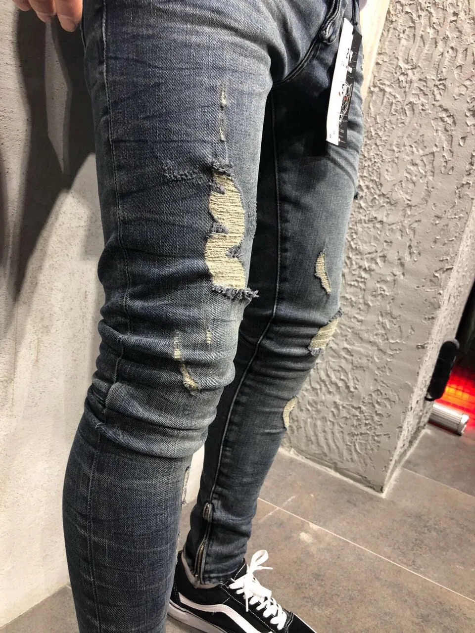 DHgate Distressed Straight Slim Fit Biker Denim Jeans for Men Stylish Washed Ripped Destroyed Hip Hop Fashion Pants Apparel