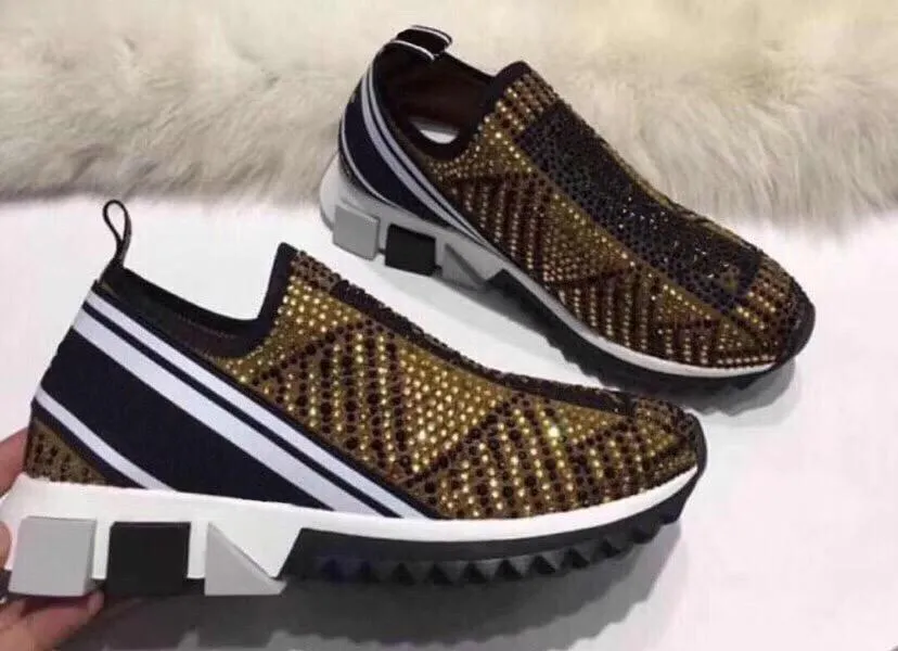 2022 رجل مصمم سورينتو الانزلاق على أحذية حذاء رياضة الماس تمتد إيطاليا العلامة التجارية النسائية الأقدمات متماسكة جورب المدربين نغمة المطاط الصغرى الوحيد 35-46