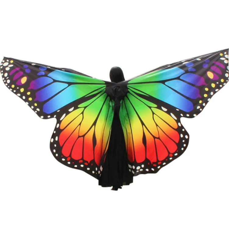 Anjo da dança do ventre feminino Anjo Isis Wings Big Size Butterfly Shawl Fairy Lady Cape Nymph Pixie Costume com Stick Carnival Festival