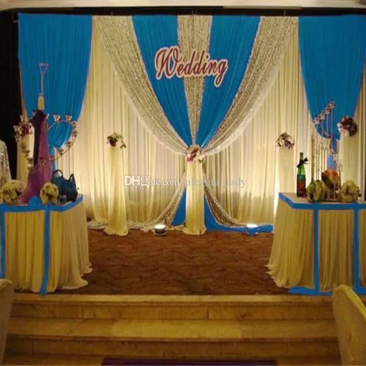 3 * 6m längd kungliga blå swags bröllop bakgrund gardin sequin händelse parti firande scen bakgrund draperier vägg dekoration