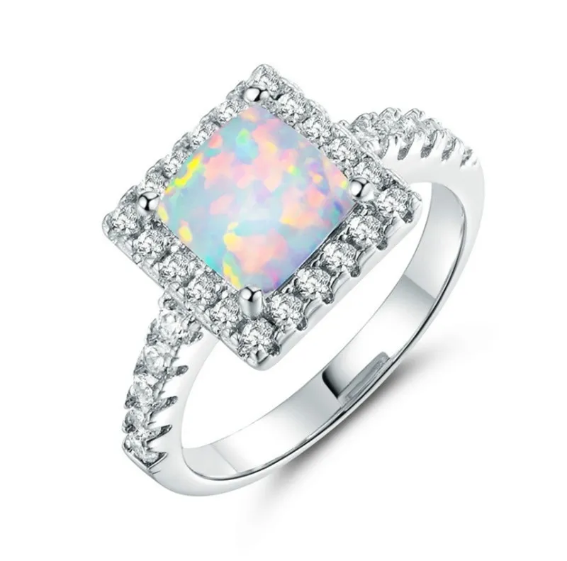 Unik rund eld opal ring vitguld färg kvinnor ringar för bröllopsgåva kristall smycken årsdag daggåva oss storlek 6-12