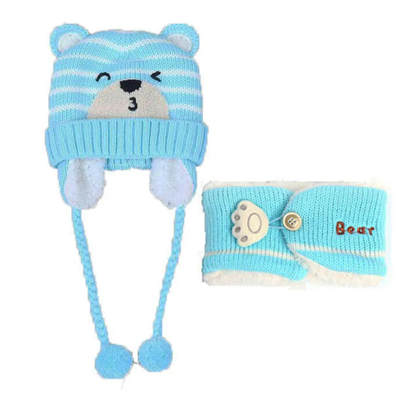 XIAOHAWANG Baby wintermuts jongens meisjes warme gebreide mutsen zachte katoenen voering met schattige berenoren winter babymuts, zeegroen, 0-6 Maanden