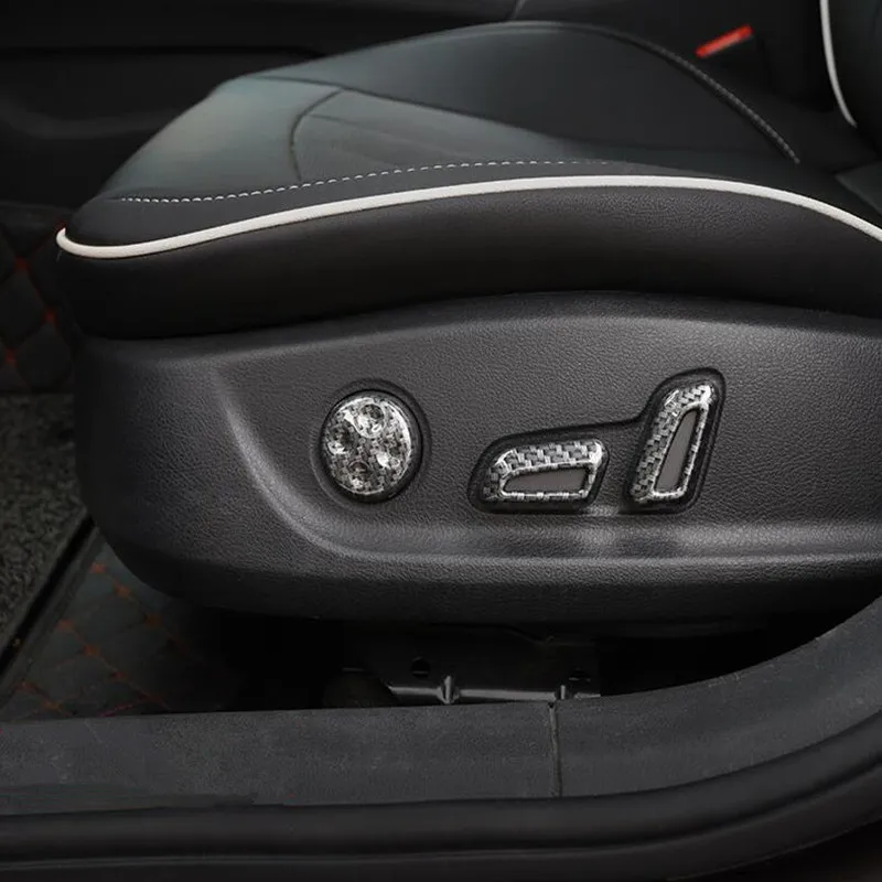 Carbon Fiber Color Seat Button Decoration Frame Cover Interior Stickers Trim 6pcs For Audi A4 B9 2017-19 Auto Accessories