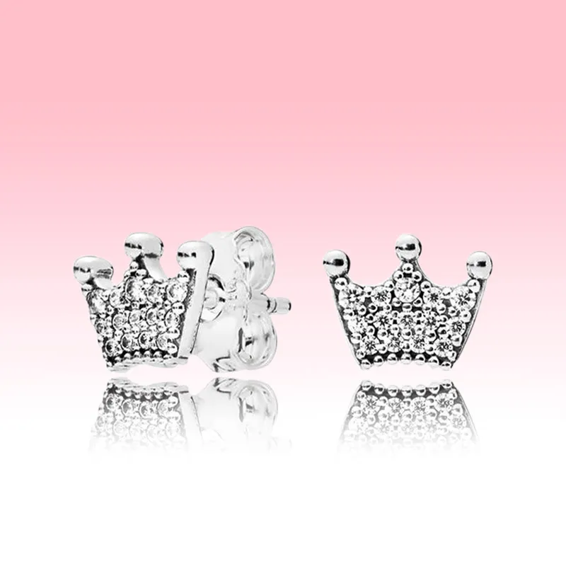 925 Silver Small Crown Earrings Cz Diamond Fashion Jewelry With Original Box Set for Pink Crown Stud Earring4802343