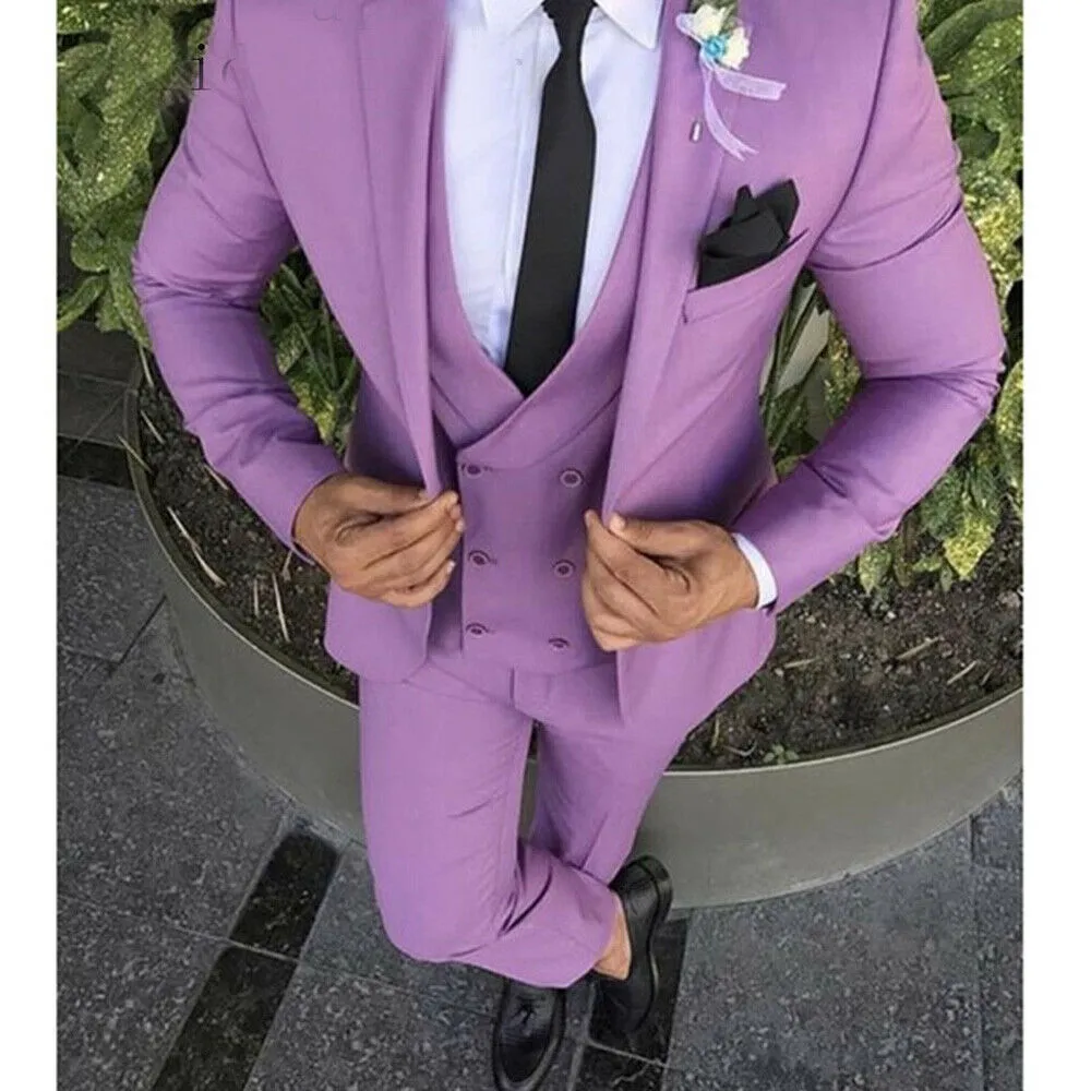 Mens roxo do casamento Terno smoking vestido Dinner Party Prom noivo ternos Slim Fit Três Peças (jaqueta + calça + Vest)