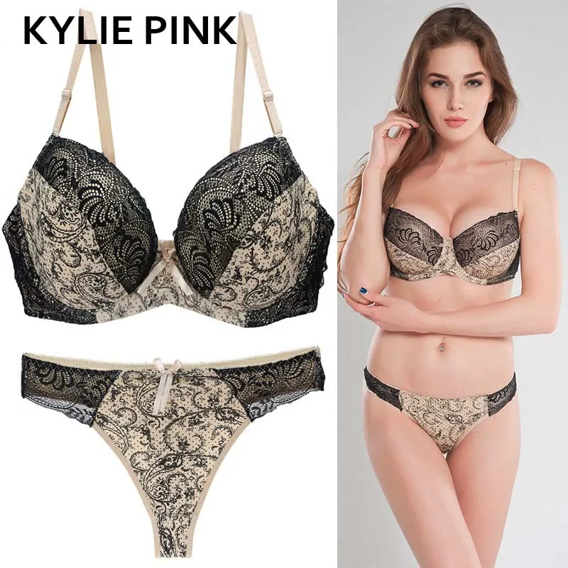 Bras Sets KYLIE PINK Brand Women Bra And Panties Sexy Lace Bust Plus Size  Push Up Lingerie Underwear Set Femme