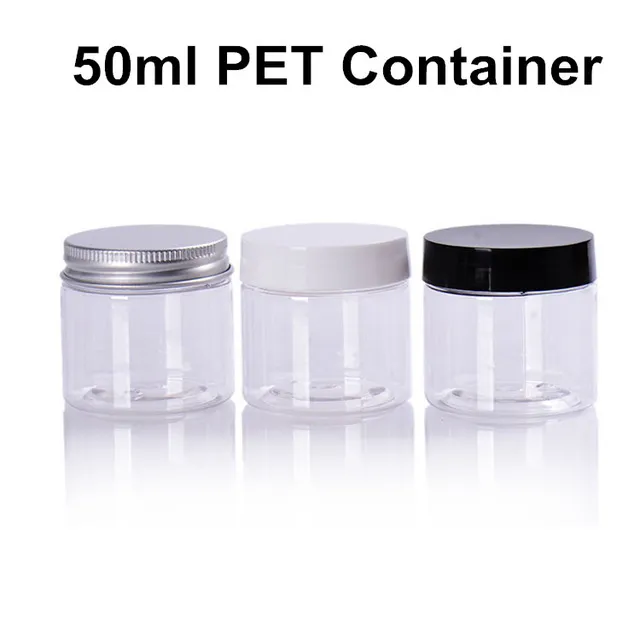 80 X Temizle PET Plastik Kavanoz 1.7 OZ (50 ml) Krem Konteyner Pot Gümüş / PP Kapak Kozmetik Seyahat