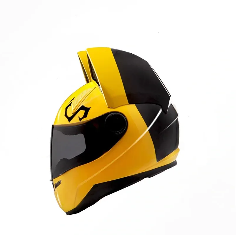 Casco da motociclista Nitrinos Faccia piena con orecchie di gatto Personalità del colore giallo Casco Cat Fashion Casco MOTOBIHE MOTORE MLXL XXL1370122