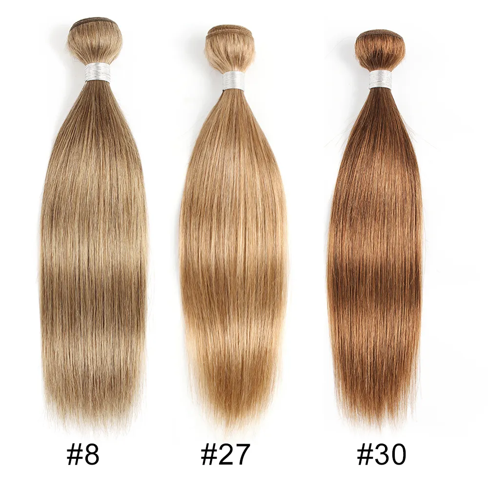 # 8 # 27 # 30 # 30 loira marrom cabelo humano tecer pacotes indiano virgem lisa cabelo 3 ou 4 pacotes 16-24 polegadas remy extensões de cabelo humano