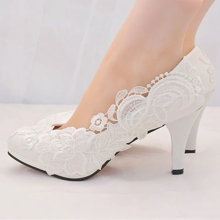 entiteit Beschaven korting Witte bruids bruiloft schoenen kant applique pumps schoenen handgemaakte  china 34-42 vrouwen schoenen 1 / 4.5 /