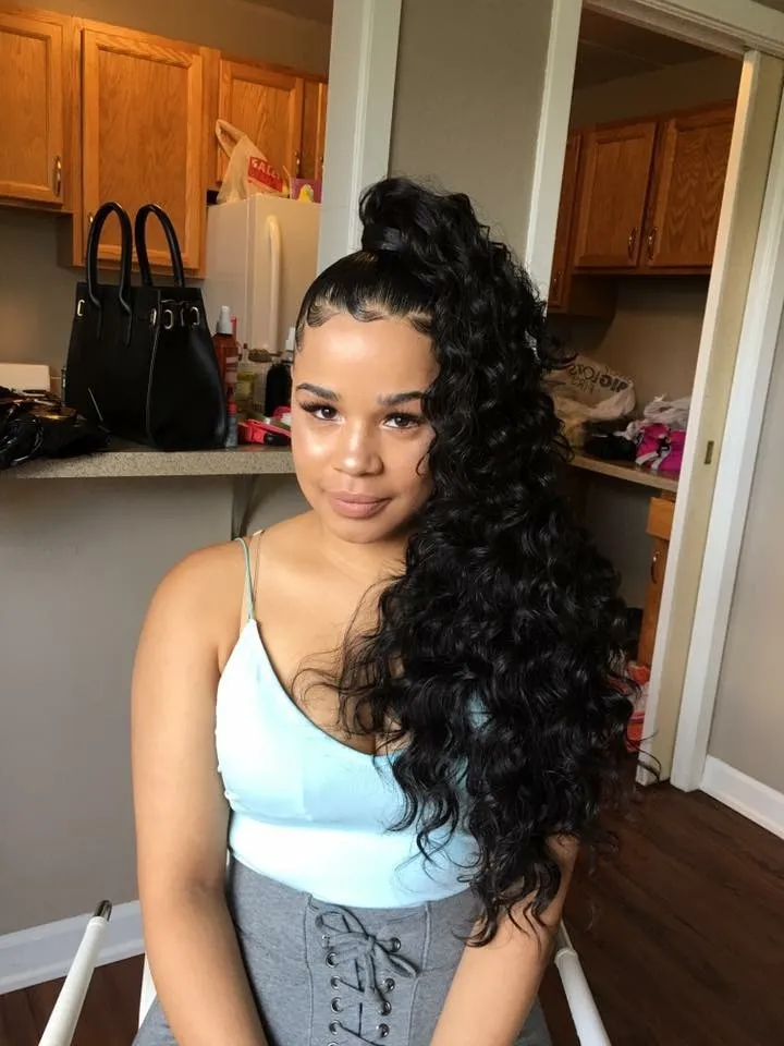 Jet Black Deep Curly Human Hair Curly Ponytail Extension With