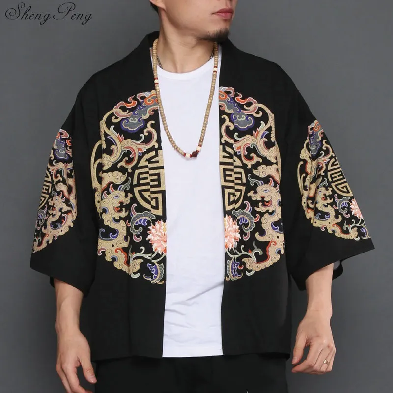 Kimono cardigan uomo tradizionale giapponese abbigliamento uomo yukata giappone kimono uomo samurai abbigliamento haori maschio V1281