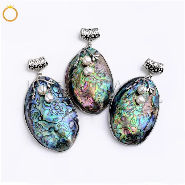 Grandes Fósseis Oval Natural Abalone Seashell Paua Shell contas pendentes para colar Jóias Fazendo 5 Pieces