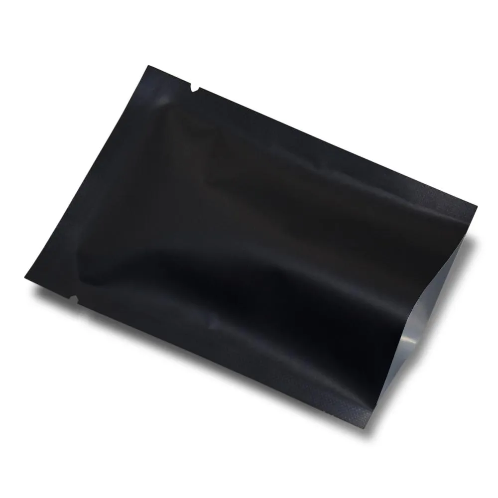 200PCS 매트 블랙 상부 개방형 알루미늄 호일 가방 식품 차 포장 진공 가방 커피 가루 스낵 장기 보관 마일 라 가방