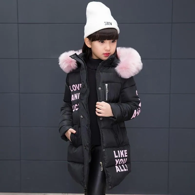 Nuovo 2019 moda bambini giacca invernale ragazza cappotto invernale bambini caldo collo di pelliccia spessa con cappuccio cappotti lunghi per adolescenti WL1172