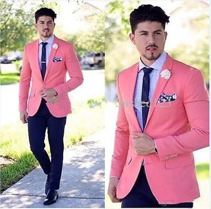 Nuevo estilo cl sico novio esmoquin padrinos de boda rosa muesca solapa mejor hombre traje boda hombres Blazer trajes chaqueta Pantalones