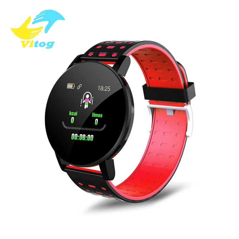 Vitog 119 Plus Smart Watch Smart Tension sanguine Moniteur de la fréquence cardiaque Fitness Tracker Bracelet Bracelet Appareil à distance imperméable Bracelet de caméra à distance