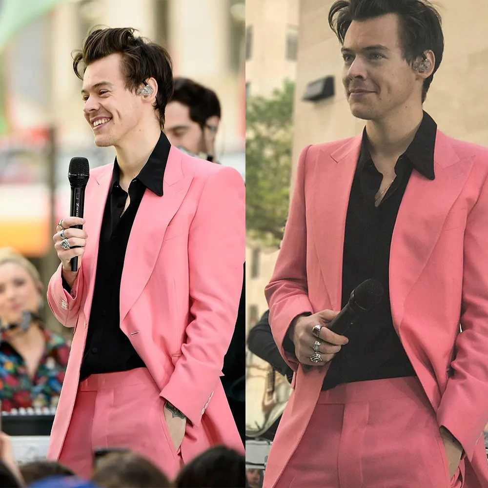 2020ファッションピンクの男性の結婚式のスーツグルーミングマンピークラペルの新郎タキシードメンズウェディングプロムブレザー2個