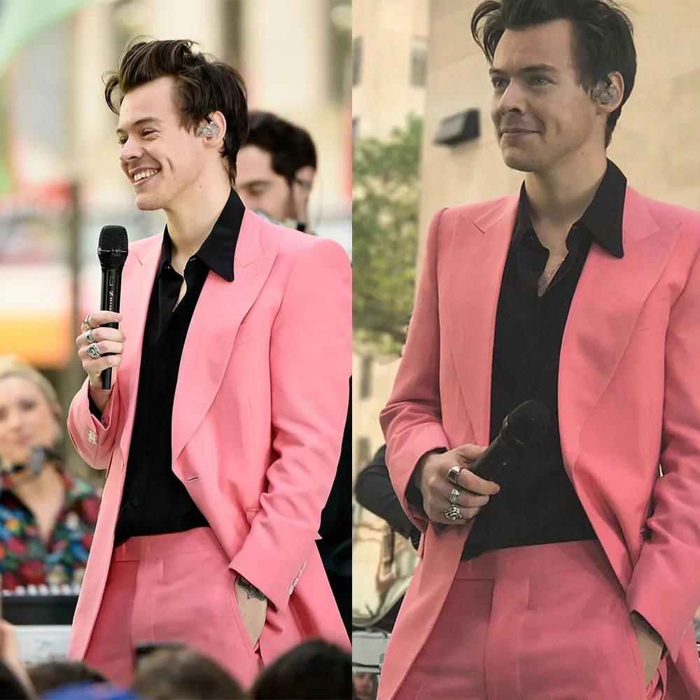 Elegant Pink Peaked Lapel Mens Wedding Outfit with 3 Flaps main image 1