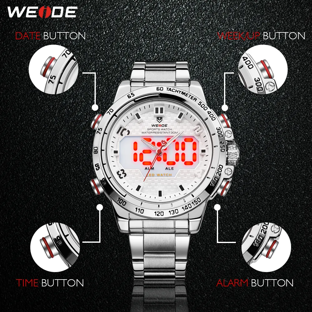 CWP 2021 WEIDE Horloge Man Sport Back Light LED Display Analoge Alarm Automatische Datum Militaire Leger Roestvrijstalen Strap Quartz Relogio Masculino