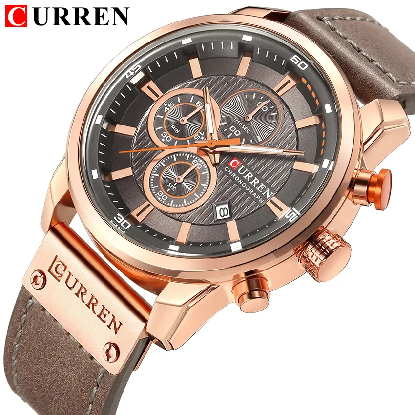 Curren Luxury Casual Men Watches Military Sports Chronograph Manlig armbandsur Datumkvartklocka Horlogar Mannens Saat Relojes