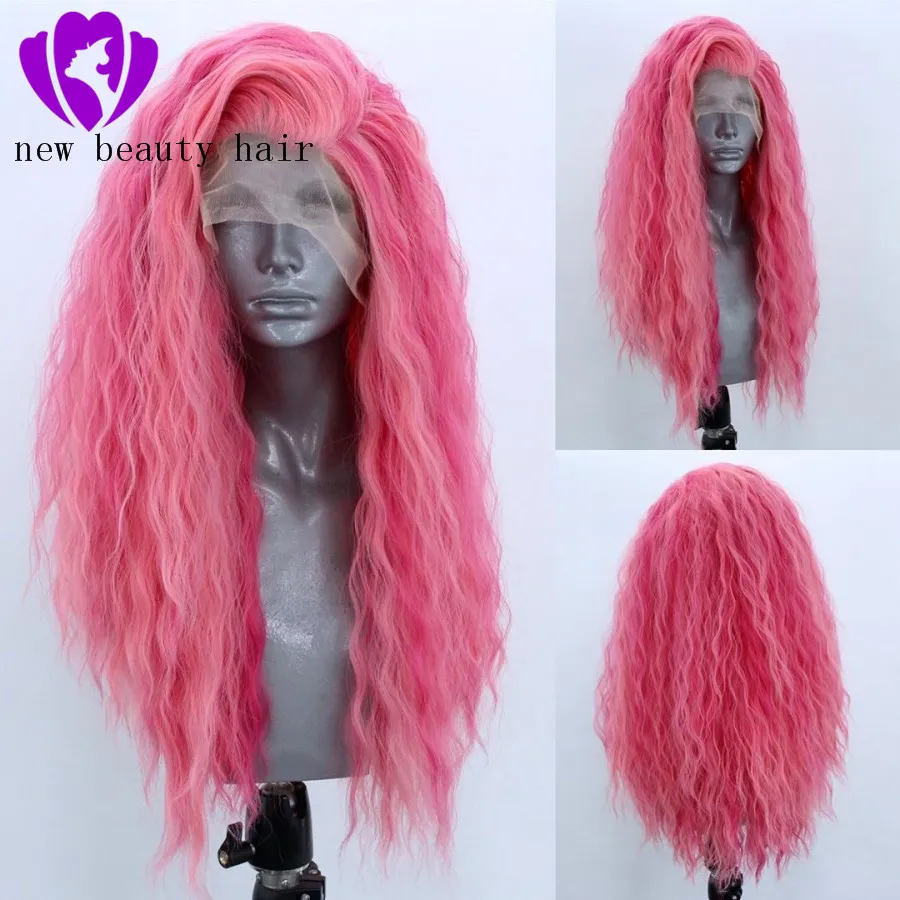 Pelucas llenas del pelo de la onda profunda larga del frente del cordón sintético de la fibra de alta temperatura rosada de alta calidad 360 para las mujeres con la parte libre