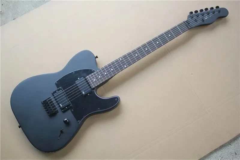 Matte Black body Electric Guitar with black pickguard,Rosewood fingerboard, offer customized.