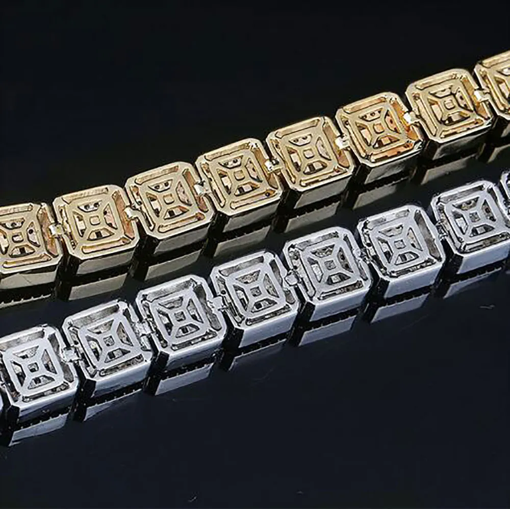 14K Gold Iced Baguette Mens Diamond Bracelet Bracelet For