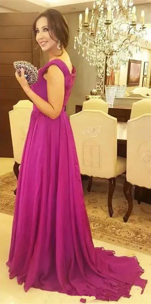 Fuchsia Elegant Mother Of The Bride Dresses Draped Floor Length Plus Size Women Evening Prom Party Dress Mother Wedding Guest Gown330a