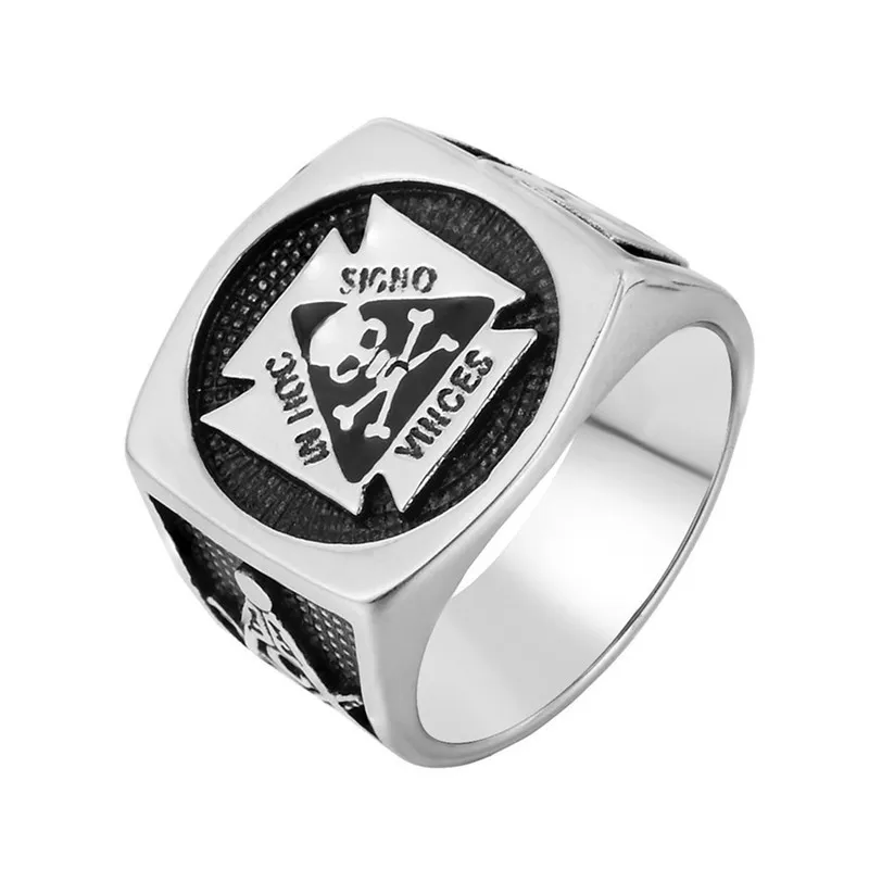 In hoc signo vincess retro zilveren ringen roestvrijstalen ridders tempeliers vrijmetselaar skelet skelet skelet vrijmetselaars sieraden mason cadeau items voor mannen