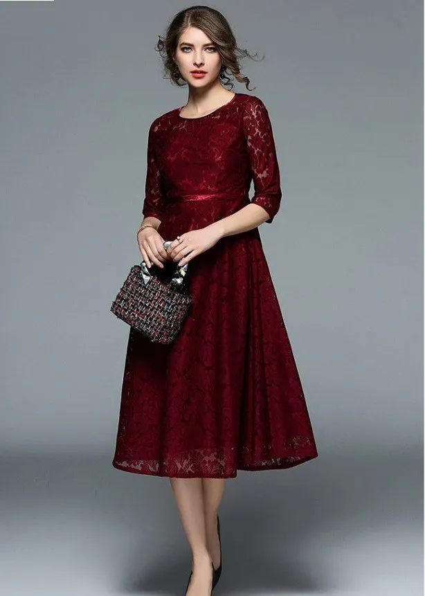 Elegante Blu Navy Modesto Una Linea In Pizzo Lunghezza Tè Madre