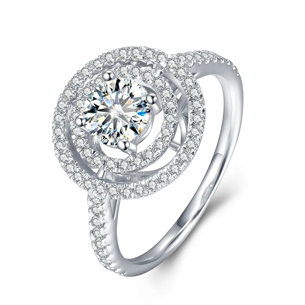 5Carat CT 11mm Ronde Cut EngagementWedding Moissanite Diamond Ring Double Halo Ring Genuine 14k 585 Witgoud S200110